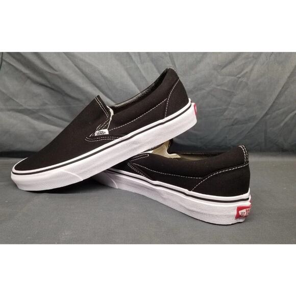 Vans Classic Slip On Skate Shoes Black White Canvas Mens 11.5 Fast Ship main image 9